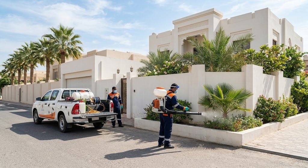 فريق عمل محترف يقوم برش المبيدات ومكافحة الحشرات بجودة عالية وأمان تام ضمن خدمات مكافحة حشرات حي حطين لضمان بيئة نظيفة وصحية للعملاء.